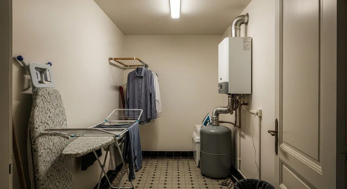 Chauffe-eau thermodynamique installé dans la buanderie d'un pavillon du quartier des Pommeraies à Laval
