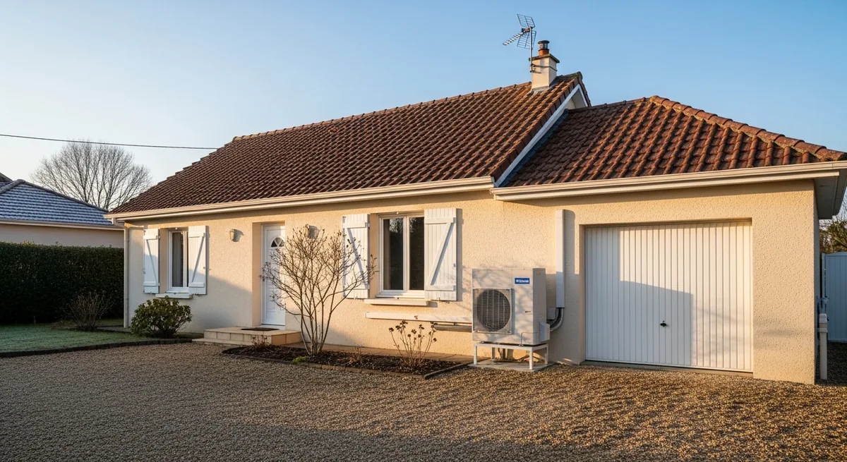 Pompe à chaleur air/eau installée sur une maison des années 90 à Louverné